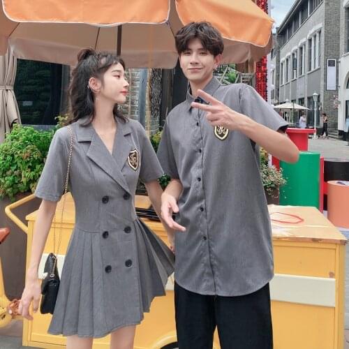 Korean Couple Matching Clothes Suit Dress Shirts College School Lovers Pair Women Men Fashion Summer Vacation Outfit Wear Set