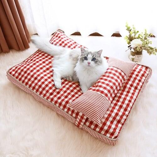 Pet Bed with Pillow Non-Slip Bottom Soft Pet Sleeping Mat Soft Sofa Dog Beds Dog Nest Dog Baskets Household Pet Supplies