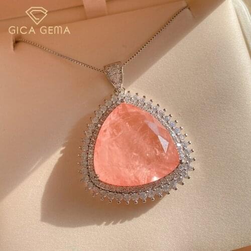 GICA GEMA Real 925 Sterling Silver Pendant Necklace Created Tourmaline Emerald Morganite 23*23mm Wedding Engagement Fine Jewelry