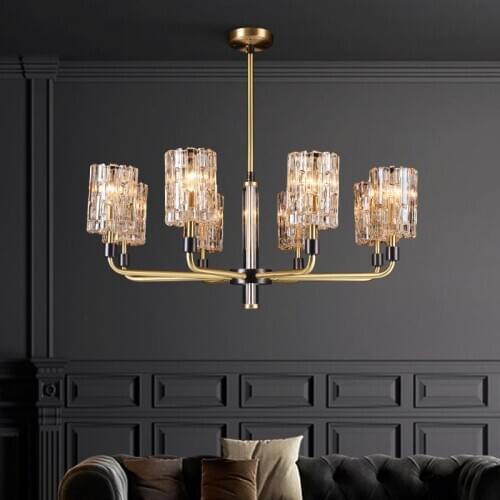 Copper Luxury Crystal Chandelier Lighting American Living Room Home Deco LED Hanging Lamp Villa Lobby Postmodern Chandeliers E14