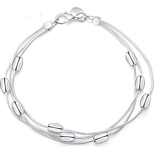 Fashion Silver 925 Sterling Silver Snake Bone Bead Bracelet Woman Glamour Jewelry Gift
