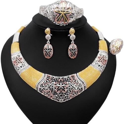 Yulaili Trendy Accessories for Women Necklace Dangle Earrings Bracelet Ring Nigeria Wedding Bridal Dubai Gold Jewelry Sets