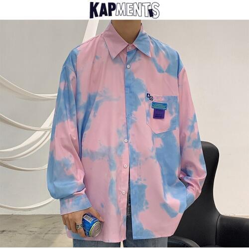 KAPMENTS Men Streetwear Tie Dye Shirts 2020 Casual Mens Japan Style Kpop Shirt Male Korean Hip Hop Harajuku Clothing Long Sleeve