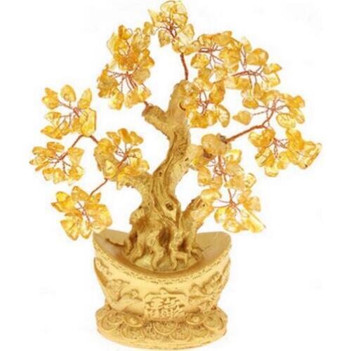 Natural yellow crystal ingot tree lucky tree pachira decoration free shipping