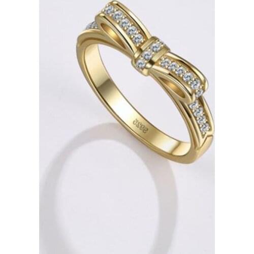 New 925 Silver Pan Gold Gorgeous Bow Ring Is Suitable For Womens Fashion And Romantic Jewelry