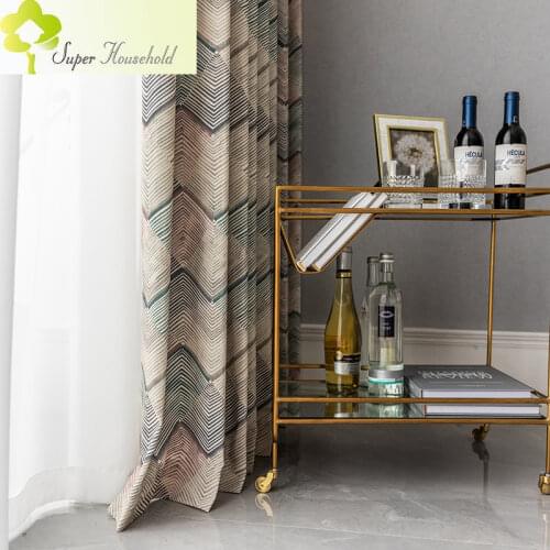 New Linen-Cotton Printed Stripe Fabric Curtains for Living Room Window Shad Curtain for Bedoom Kitchen Brief Rustic Drapes