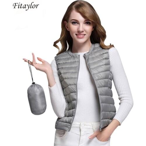 New Women 90% White Duck Down Vest Women Ultra Light Duck Down Vest Jacket Autumn Winter Round Collar Sleeveless Coat