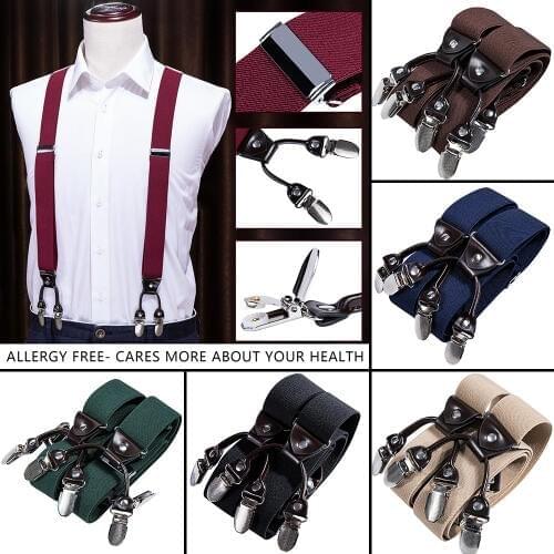 Solid Mens Suspender Shirt Bow Tie Red Paisley Hanky Set Woven Y-Back Silk Suspender No-slip Silver Clip Barry.Wang BT-1001