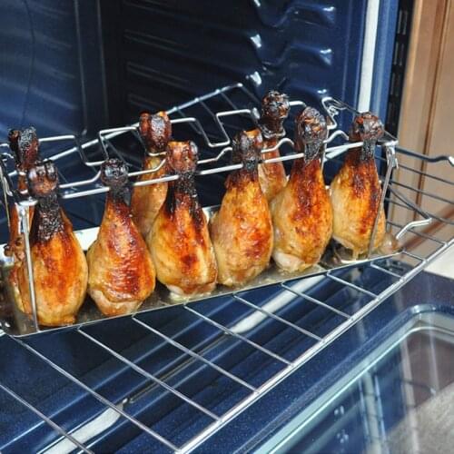 Chicken Leg Holder Roaster For Oven Chicken Wing Leg Rack Shelf Grill With Drip Pan Stainless Steel Rack For BBQ Grilling basket