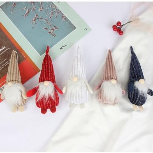 Christmas Tree Hanging Ornaments Ribbed Velvet Long Hat Faceless Gnome Pendant Swedish Plush Elf Toy Home Decorations Decor R7UB