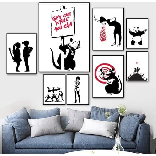 Banksy Nordic Posters And Prints Figure Wall Art Canvas Painting Black And White Wall Pictures For Living Room Home Decor