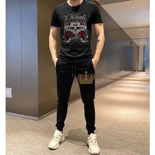 Casual Mens Sets Summer Tracksuit Men Rhinestone design suit 2 Piece