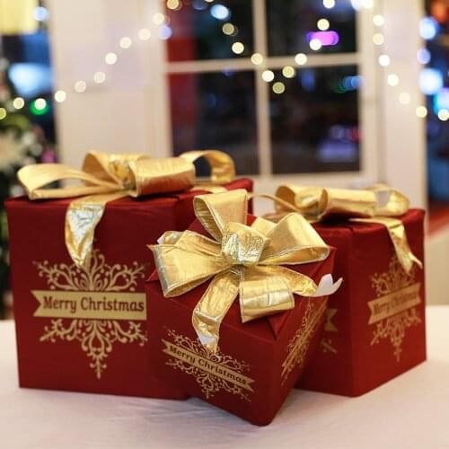 Navidad Christmas Ornament Fabric Three-piece Gift Box Carton Wine Red Window Shopping Mall Chrismas Tree Decoration Gift Bag