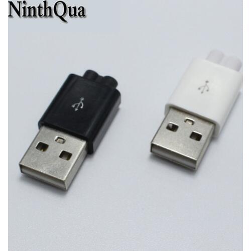 5sets 3 in 1 A Type 2.0 USB Male Plug with Plastic Shell 2 Hole White Black Welding Connector for 2.0mm Wire USB DIY accessories