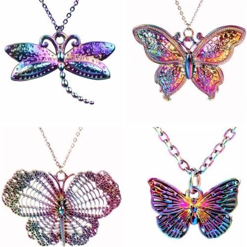 Dragonfly Butterfly Pendants Necklaces For Women Girl Jewelry Gift Choker Rainbow Chain Decoration On The Neck Fashion Necklace