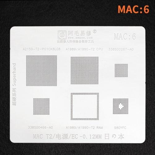 MAC:6 BGA Reballing Stencil for A2159-T2/A1989/A1990/Power/EC/Notebook Steel Mesh
