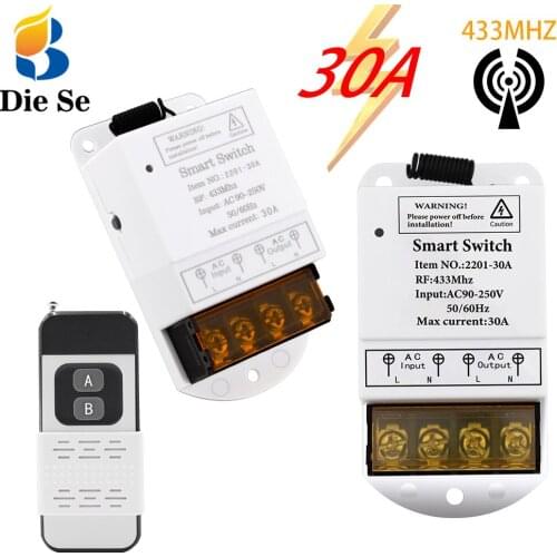 433Mhz RF Universal Remote Control High Power AC 110V 220V 30A Relay Receiver and 500m Transmitter,for Pump Light Home Appliance