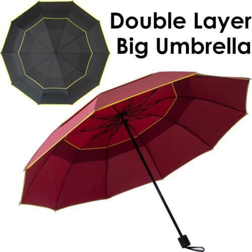 Windproof Big Umbrella Rain Men Women Double Layer 3 Folding Quality Strong Umbrella Portable Travel Colorful Golf Umbrellas