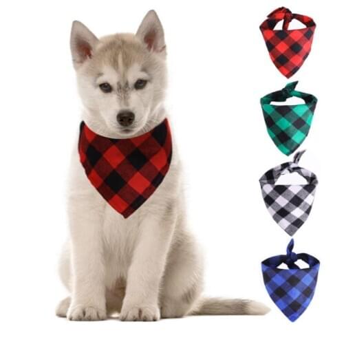 Pet Neckerchief Scarf Waterproof Plaid Cat dog bandana Bibs Scarf Collar Pet saliva towel cotton triangle towel