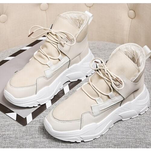 High Top Womens Shoes Winter Women Boots Warm Fur Plush Lady Casual Shoes Lace Up Fashion Sneakers Platform Snow Boots