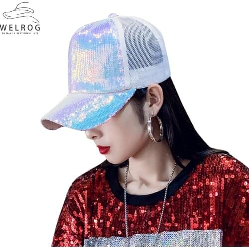 WELRIG Summer Breathable Mesh Cap Unisex Outdoor Sequins Baseball Cap Hat Adjustable Hip Hop Baseball Caps