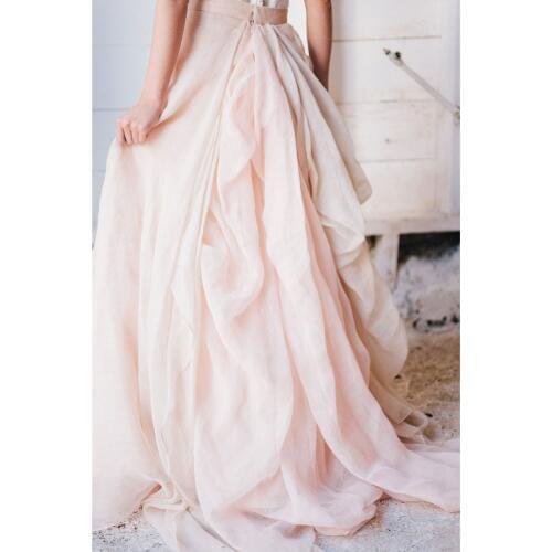 Handmade Blush Pink Chiffon Long Ruffles Skirts For Pretty Bridal Custom Made Zipper Pleated Floor Length Female Skirt 2018