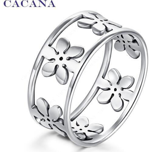 CACANA Stainless Steel Rings For Women Five Petals Fashion Jewelry Wholesale NO.R77