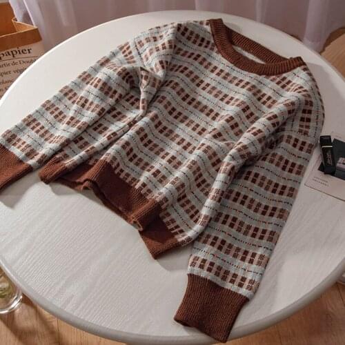 Japanese Style Women Sweaters Korean O Neck Long Sleeve Vintage Pullovers Autumn New Hit Color Patchwork Jumpers Femme