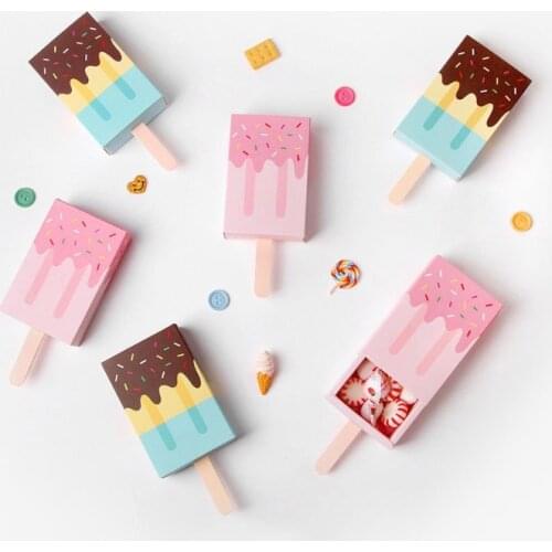 Birthday Party Gift Boxes 10 Pcs Kids Party Favor Boxes Wedding Cartoon Candy Box Ice Cream Shape Drawer Gift Bag