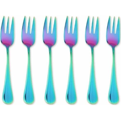 6 Pcs Rainbow Stainless Steel Dinner Forks Flatware Cutlery Set Dessert Mirror Polishing Shiny Forks Kitchen Creative Tea Forks