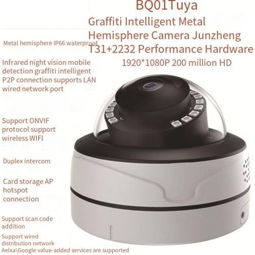 Tuya HD WIFI Camera Vandal-proof IP Camera WiFi with SD Card Slot P2P Motion Detect Alert Dome Security Camera IP WiFi 1080P