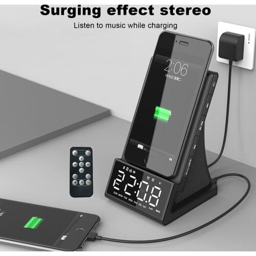Wireless Charger Alarm Clock Bluetooth Speaker LED Smart Digital Clock Table Electronic Desktop Clocks Fm Radio USB Fast Charger