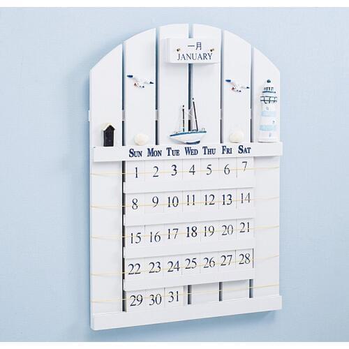 Mediterranean Style Wooden Perpetual Calendar Creative resins shells handmade hanging Wall Calendar Home Decorations
