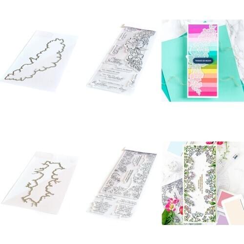 Elegant Flowers Border Metal Cutting Dies Match Clear Silicone Stamps Best Wishes Words for DIY Scrapbooking Craft Cards 2021