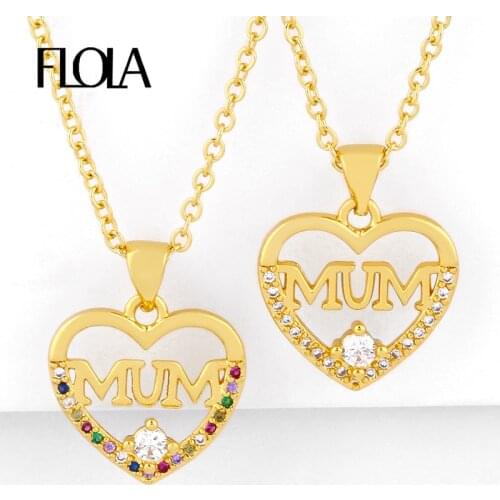 FLOLA Gold Filled Letter Mom Pendant Necklaces For Women Love Heart Necklaces CZ Rainbow Zircon Gifts For Mama Jewelry nkeq47