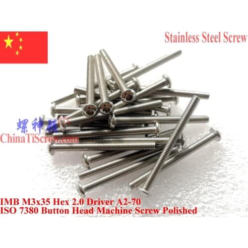ISO 7380 Stainless Steel M3 screws M3x35 Button Head Hex Driver A2-70 Polished ROHS