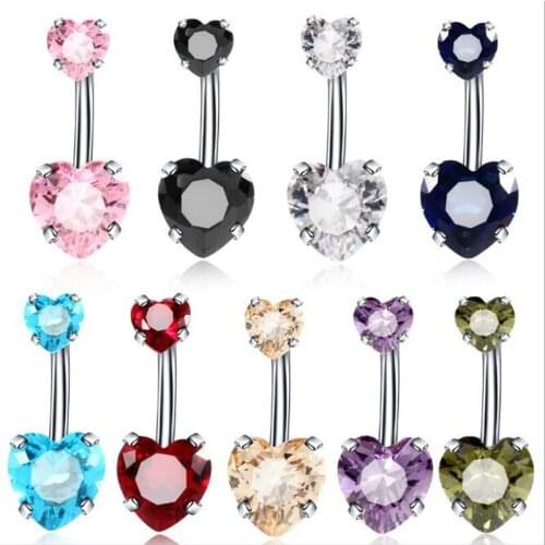 JINGLANG New Fashion Zircon Multicolor Heart Earrings Medical Stainless Steel Belly Button Navel Women Body Jewelry Piercing