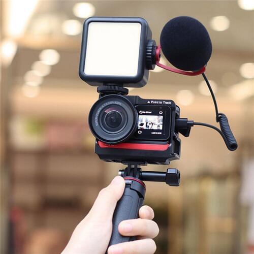 Camera Cage For Insta360 ONE R Camera Metal Frame Case with Double Cold Shoes Protector LED Light Microphone Extension Case