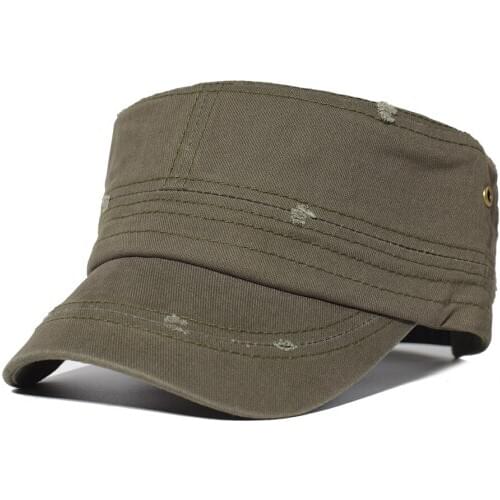 Solid Cotton Military Caps Men Distressed Hat Adjustable Cadet Army Caps Unique Design Vintage Flat Top Cap
