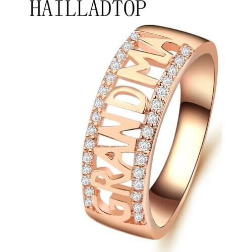 Hollow Letter Grandma Ring Hip Hop Rhinestone Cubic Zirconia Rings Shiny Crystal Anniversary Gift Fashion Jewelry Mothers Day