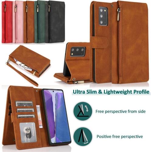 Zipper Wallet Flip Leather Phone Case For Samsung Galaxy Note 20 Ultra 10 9 S21 S20 FE S10 S9 Plus Purse Card Cover Coque Etui