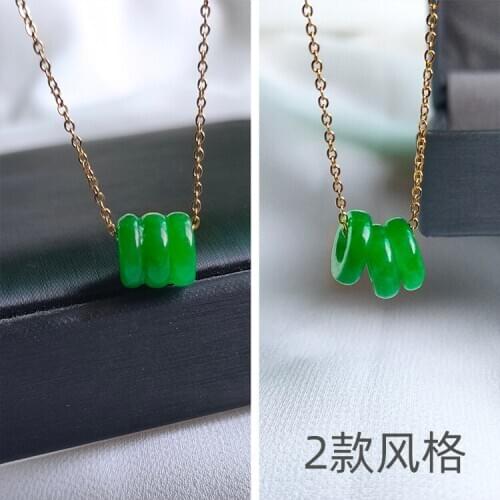 925 Silver Natural Green 10mm Circle Pendant Hand Carving Necklace Fashion Amulet Luck Gifts Woman Sweater Chain