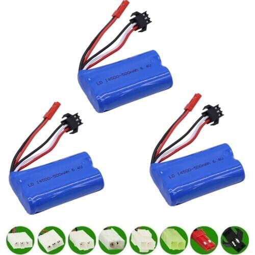 6.4V 500mah 14500 Li-ion Battery JST/EL-2P/SM/Tamiya Plug for Wltoys 18401/18402 Remote Control Off-road Vehicle 6.4 V battery