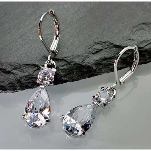 Trendy Female White Crystal Stone Earrings Dainty Silver Color Clip Earrings For Women Charm Bride Round Zircon Wedding Earrings