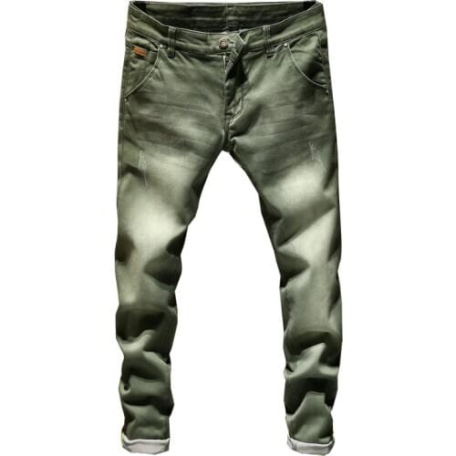 Men casual jeans Spring and Autumn New Fashion Trend Male Stretch Slim Small Straight Jeans Cotton Solid Color Men Denim Pants