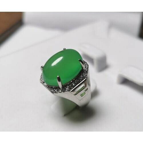 Real Natural Green Jade Ring Men 925 Sterling Silver Emerald Gemstone Rings Male Adjusted Party Vintage Fine Jewelry Wholesale