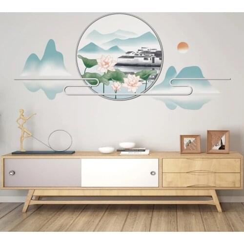 New Chinese Style Wall Stickers Lotus Flowers Bedroom Living Room Wall Decoration Home Office Decor Art DIY Decals for Furniture