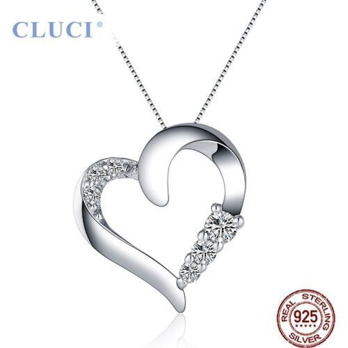 CLUCI Simple Love Heart Design Pendant for Women 925 Sterling Silver Zircon Valentine Gift Charms Pendant Jewelry