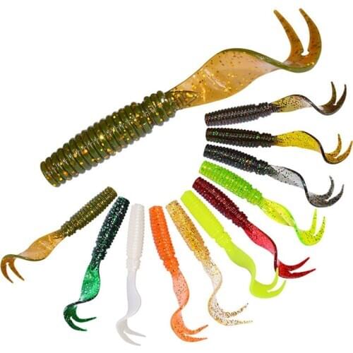 8pcs Curl Worm Soft Bait 75mm 3.3g Jig Wobbler Artificial shrimp odor With salt Rubber Bass Fishing Lure Long Tail Swimbait