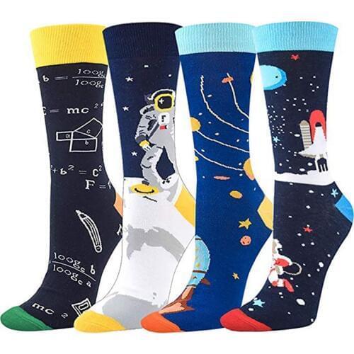 Durable Cotton Spandex Hosiery Colorful Casual Space Mathematics Printed Sports Socks Basketball Football Cycling Fitness Socks